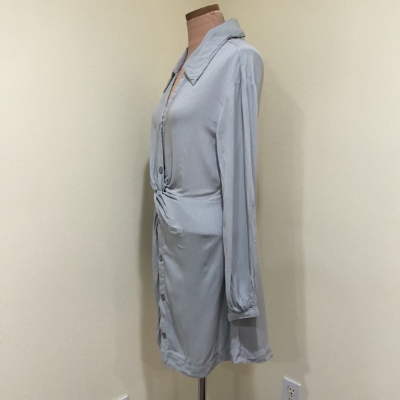 Anthropologie Oak + Fort Shirtdress Shirt Dress Size Small Gray Twist Knot Front - Picture 5 of 10